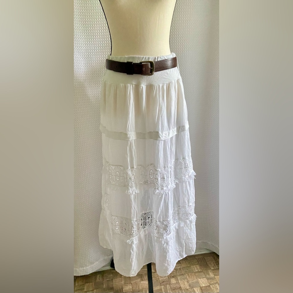 Womens Via Signoria White Tiered boho Maxi Skirt‎ size Small